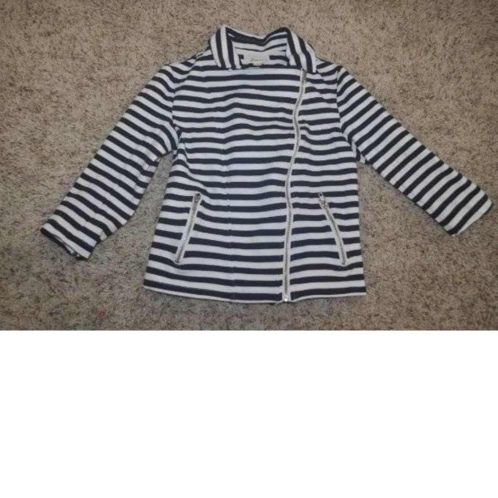 Forever 21 Crop Jacket Jr S Black White Striped Zip Up Long Sleeve Teen Girls